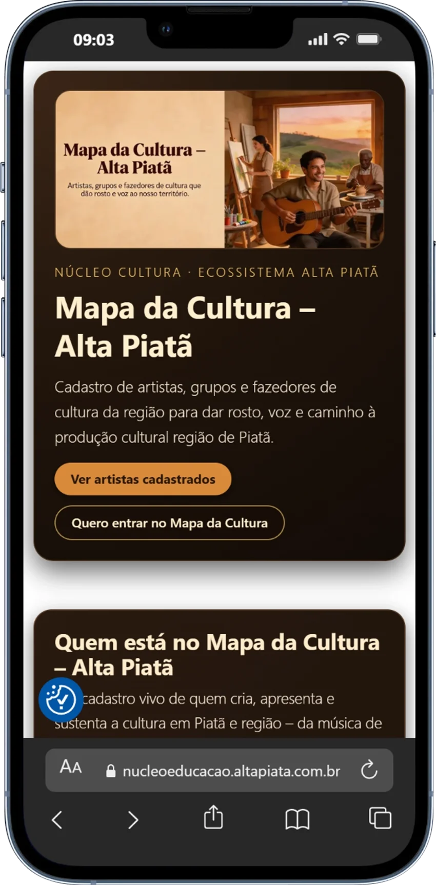 Tela mobile do módulo Mapa da Cultura
