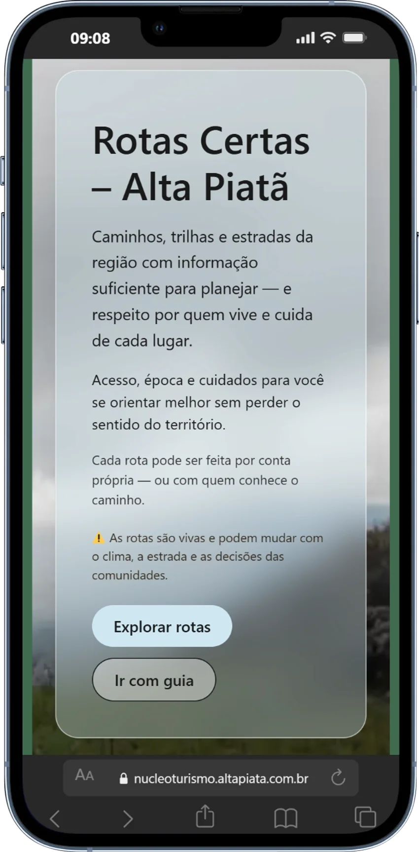 Tela mobile do módulo Rotas Certas